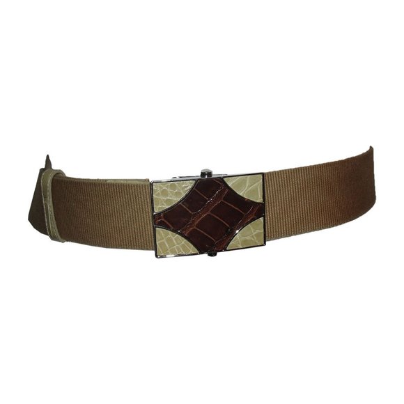 Brown and Tan Embossed Prada Canvas Belt